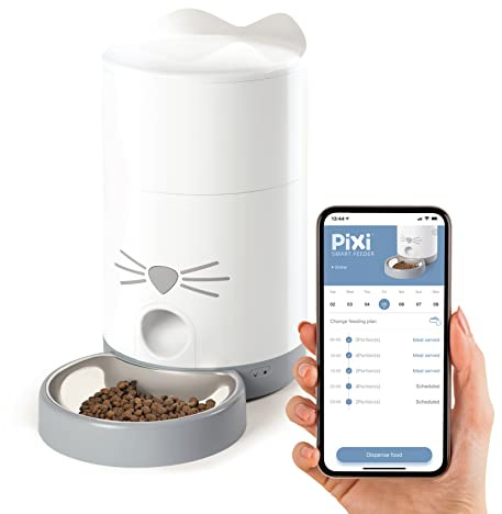 Catit PIXI Smart Automatic Dry Cat Food Feeder, Schedule and Portion Control Meals For Cats, White