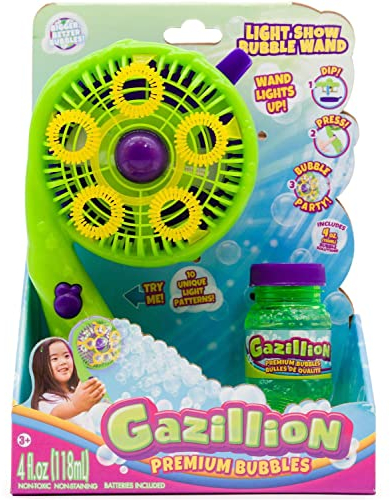 Gazillion Premium-Lichtshow-Seifenblasenstab bläst unzählige Seifenblasen mit 10 LICHTEFFEKTEN, perfekt für Partys im Freien bei Tag und Nacht. Inklusive Batterien. Für Kinder ab 3 Jahren.
