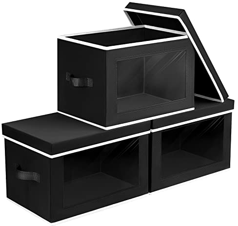 Homsorout 3 Pack Storage Boxes with Lids Foldable Storage Cubes with Transparent Window Fabric Storage Organiser Box for Toys, Clothes, Books, Wardrobe, Closet, Office