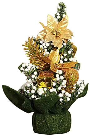 ZOOMPIL Mini Albero di Natale Artificiale, 20 cm Mini Alberi di Natale, Albero di Natale da Tavolo con palline di Natale colorate per Casa Cucina Ufficio Scrivania Ornamento Domestico (Oro)