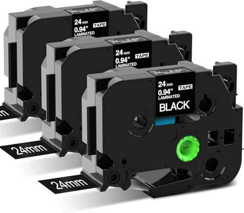 3x MarkField Kompatibel Schriftband TZ 24mm TZe355 Weiß auf Schwarz für Brother P-Touch Beschriftungsgerät TZe-355 0.94 Laminated Bänder für PT-P700 D600 P750W P900W P910BT P900 P950NW 2430