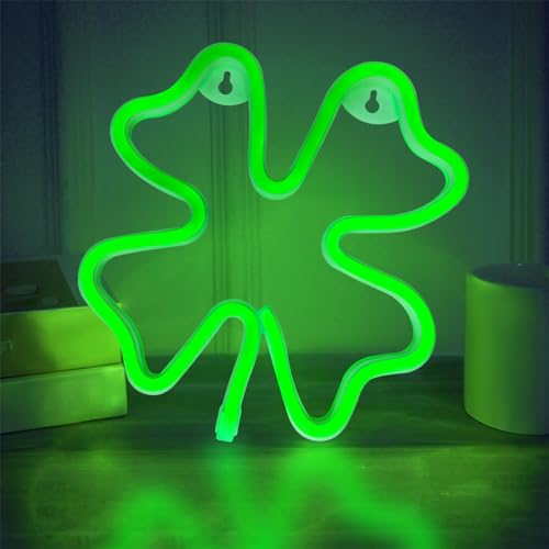 YATOSEEN Glücksklee Leuchtschilder, USB oder 3 AA Batterie betriebene Neon Lichter, LED Licht Kunst Wanddekoration für Schlafzimmer, Zimmer, Wanddekoration Bar Party Weihnachten Geburtstag