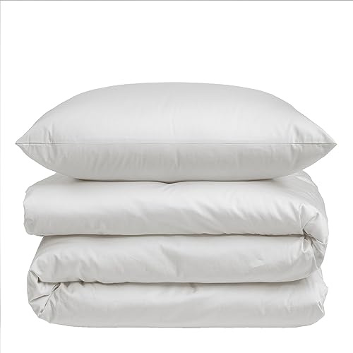 Nordic Paradise - Housse de Couette de Luxe en Satin de Coton 240x220 cm + 2 Taies d'oreiller 50x70 cm - Set de Linge de lit avec Fermeture Éclair Fine - Couleur Blanc Perle