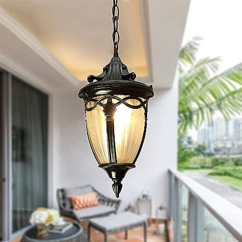 Mengjay E27 LED Utomhus Höjdjusterbar Pendellampa Retro Utomhus/Inomhus Hänglampa Svart Vattentät Metall Glas Lampskärm Pendellampa för trädgårdentré Hall Balkong Paviljong Villa Pendel (Stil:G)