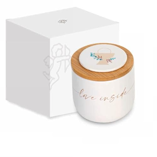 Formoso Bomboniera Candela in Ceramica e Bamboo Bianca con Simbolo Calice Comunione D 8 x h 8 cm con Scatola Art 29358