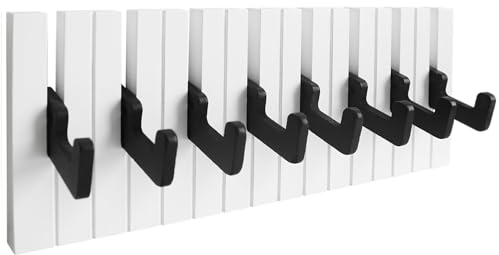 RICOO Garderobenleiste Wandgarderobe Kindergarderobe Piano Design ausklappbar WM1886-M Garderobe Wand Hakenleiste Kleiderhaken klappbar 8 Haken Holz Klavier Garderobenhaken