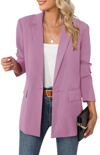 Luyaa, giacca blazer oversize da donna, casual, per lavoro e ufficio, con apertura sul davanti, in tessuto con fodera e spalline imbottite, Rosa, Large