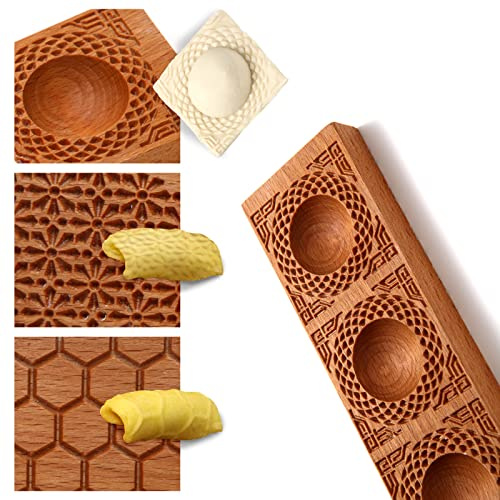 Yaoxianwu Molde de madera para raviolis, molde hecho a mano para raviolis, sello de pasta fresca, para galletas, espaguetis, macarrones, combinación 3 en 1, herramientas de cocina para hornear