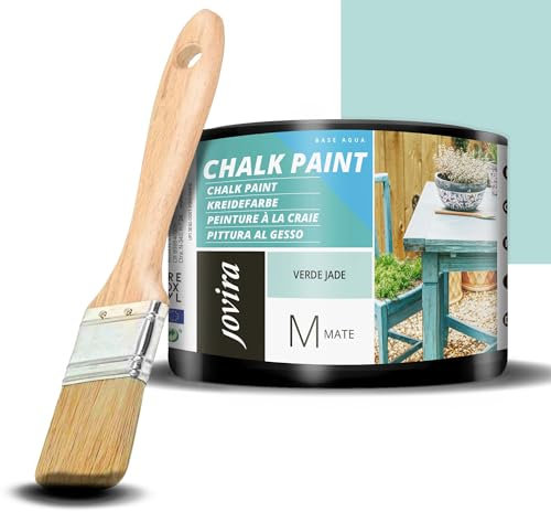 JOVIRA PINTURAS Pintura Tiza - Chalk Paint al Agua Mate + Pincel especial para madera. Renueva tus muebles con creatividad. (375 Mililitros, Verde Jade + Pincel) C-53-K