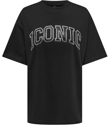 ONLY Damen Onlriri S/S Stones Top Box JRS T-Shirt, Black/Print:Iconic, M