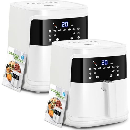 Aigostar White Cube, Friteuse sans Huile 7L, Air Fryer XXL 7 en 1, 1900W Friteuse à Air Chaud, Ecran tactile LED, Préchauffage Rapide, Fonction Maintien au Chaud, Livre de Recettes, Sans BPA, Blanc *2