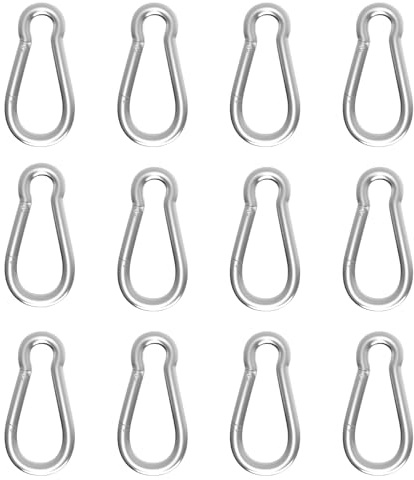 High-PQ Silver Spring Snap Hook Carabiner,Heavy-Duty M5 Galvanised Steel Clips with 100KG Capacity – Ideal for Hammocks, Swings & Outdoor Travel (5cm,12Pack)