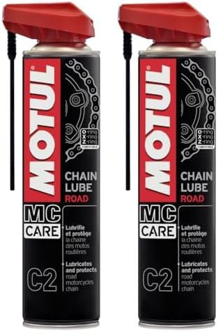 Motul Ketten-Sprühfett für Straßen-Motorräder, Farblos, Geeignet für O-Ring, X-Ring, Z-Ring Ketten, Hochgeschwindigkeitsfest, Wasser- und Salzbeständig, Rostschutz, MC Care Chain Lube Road C2, 400 ml