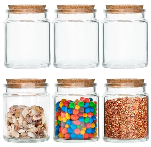 Acetiti 6 Pièces Bocaux en Verre avec Bouchon en Liège, 200ml Pot en Verre Borosilicaté bouteilles en verre en liège Bocal Hermetique pour l'organisation, Épices, Café, Céréales (Transparent)