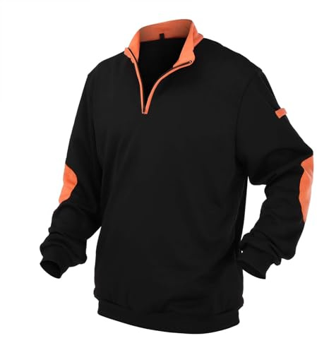 Jersey de trabajo para hombre, jersey de invierno con media cremallera, cuello alto, suéter cómodo, cálido, manga larga, retro, corte holgado, sudadera con parche en el codo marrón, camiseta de manga