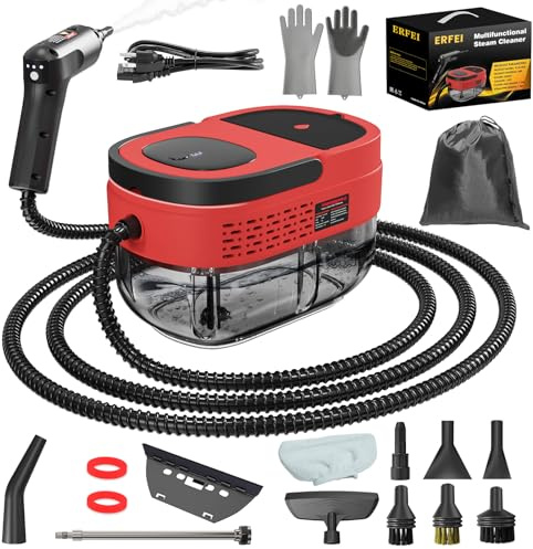 Handheld Steam Cleaner, 2500W High Temperature Pressurized Machine, 1.6L Water Tank, Handle-Controlled Steam Output, Portable Cleaning Steamer for Home, Car, Bed Bug, Furniture, Couch (Red) (Red)