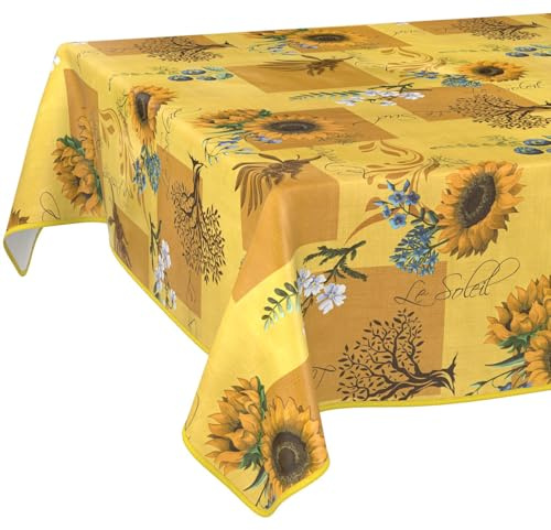 Vaxduk bordsduk tvättbar lättvårdad vattenavvisande lotuseffekt trädgårdsbordsduk solros 100 x 140 cm med fåll (kantad