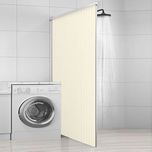 Cortina de ducha plegable para pared, impermeable, divisor invisible, ajustable, 90°, marco de cortina de ducha para bañeras y vestidores (amarilloC 140 x 170 cm)