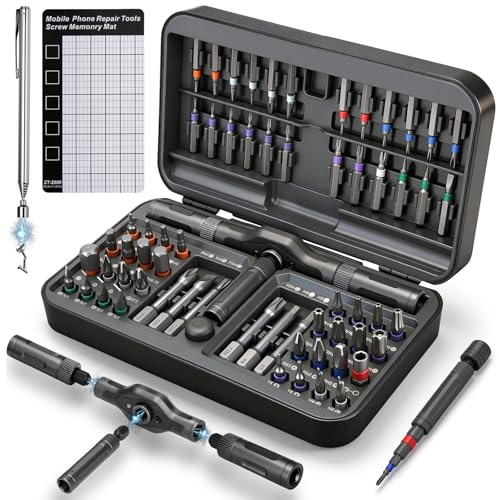 KELIN 68 IN 1 Magnetic Ratchet Screwdriver Set, T Handle Ratchet Screwdriver Kits with S2 Steel Bits for Home Daily Repair, Precision Electrical Appliance Repair, for Men Husband