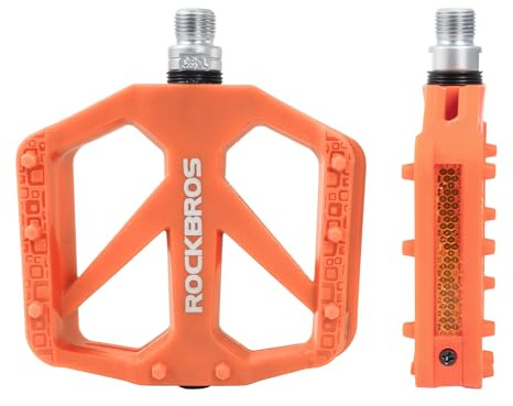 ROCKBROS Mountain Bike Pedals, 9/16” Non-Slip Nylon Fiber MTB Pedals with Reflectors & Sealed Bearing, Lightweight and Wide Flat Platform for MTB, Gravel, BMX Bikes