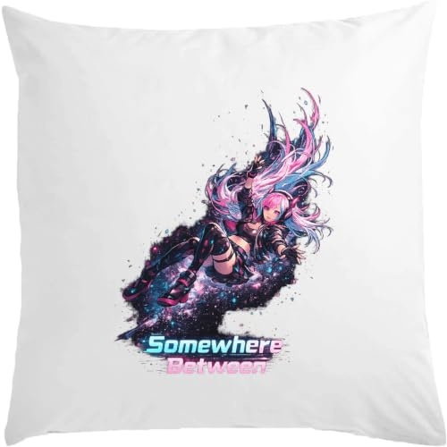 Flytande flicka Amidst Cosmic Space vit kudde 40 x 40 cm med fyllning vit