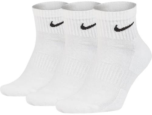 NIKE Unisex Performance Cushion Quarter Training Socks (3 Pairs), White/Black, Medium