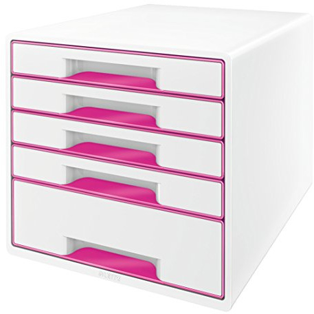 Leitz WOW Skrivbordsbyrå, 5 lådor, A4, inkl. markeringspenna och avdelare, rosa metallic, 52142023