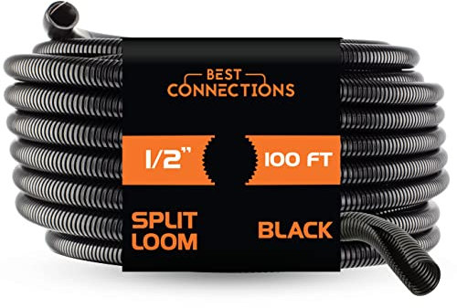 Nippon America 1/2 x 100 ft Split Wire Loom (LM-12-100 BLK), Flexible, Chemical-Resistant Protective tubing for Automotive, Home, and Industrial Wires, Prevents wear and organizes Cables