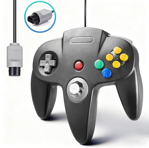 miadore Retro N64 Controller, Plug & Play,(Nicht-PC-USB-Version),Kabelgebundener Gamepad Controller Joystick kompatibel mit n64 Konsole (Schwarz)