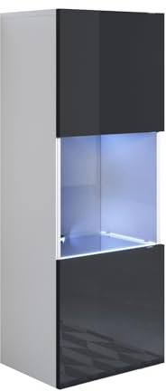 MB Muebles Bonitos, Vitrina Colgante Luke V3 para Salón o Comedor Moderno con Luz LED, Mueble Modular de Melamina Brillo, Color Blanco y Negro, 40x126x29 cm