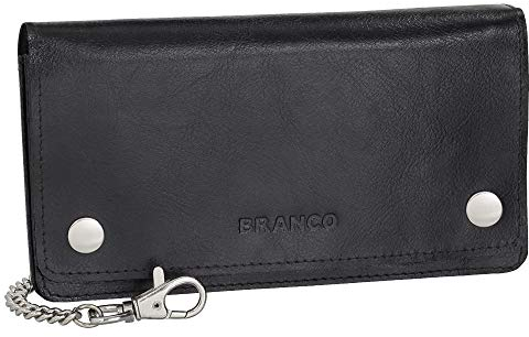 Luxus Leder Bikerbörse mit Kette Biker Geldbörse Portemonnaie 409 Geldbeutel 17,5 cm Schwarz