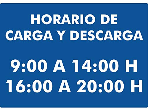 Oedim Señal de Horario Carga y Descarga Personalizado | Medida 21x14,8cm | Señaletica en Material Aluminio Blanco Resistente de 3mm | Duradera y Económica