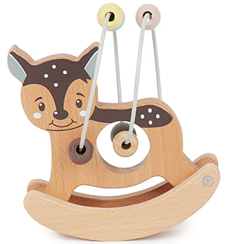 Bieco Motorikschleife REH mit Wippe | Motorikspielzeug ab 1 Jahr | Niedliches Labyrinth Spiel in REH Design | Motorikspielzeug Baby in sanften Farben | Holzspielzeug Baby | Lernspielzeug aus Holz