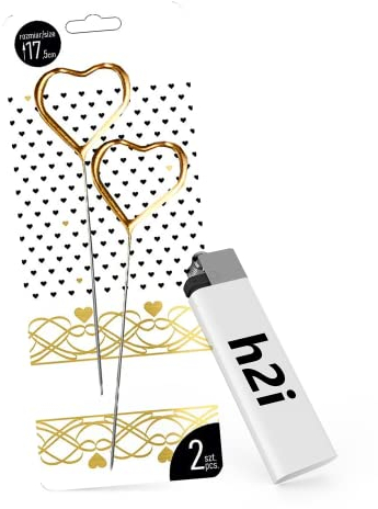 h2i Herz-Gold Wunderkerzen | 10 Stück | 18 cm | +/- 60 sek | Geburtstagskerzen Sprühkerze Spritzkerze Sternenspritzer Funkenzauber für Valentinstag Hochzeit Silvester Geburtstag | Kat F1