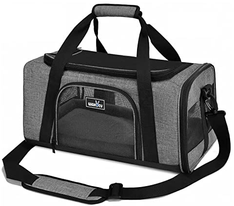 Wakytu TSA Approved Pet Carrier for Small Cats Dogs, Travel Bag with Adequate Ventilation, 5 Mesh Windows, 3 Entrance, Locking Safety Zippers, Padded Shoulder and Carrying Strap, Small
