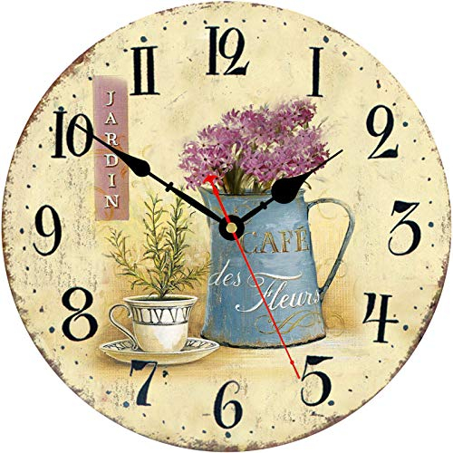 Toudorp orologio da parete da 8 pollici floreale orologio da parete in legno vintage francese silenzioso a pile con numeri arabi orologi da parete decorativi per cucina, ufficio, aula - caffè e fiori