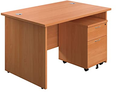 Office Hippo Panel Desk with 2 Mobile Storage Including Filing Drawer, A4, Foolscap, MFC, Beech, 120 x 80 x 73 cm