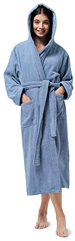 SIORO Womens Terry Cottton Long Cloth Robes, Hooded Plush Soft Absorbent Bathrobe, Full Length Spa Colth for Shower, Hot Tub