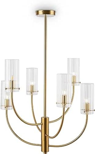 MAYTONI DECORATIVE LIGHTING Neoclassico Lampadario Pendente a Sospensione da Soffitto, Serie Arco, 6 luci, color Ottone, Metallo, Paralumi in Vetro, Altezza Regolabile, per 6 X G9 (40W) non incl.