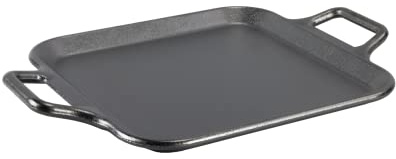 Lodge BOLD Pre-Seasoned Cast Iron Square Griddle, Loop Handles, 12 Inches