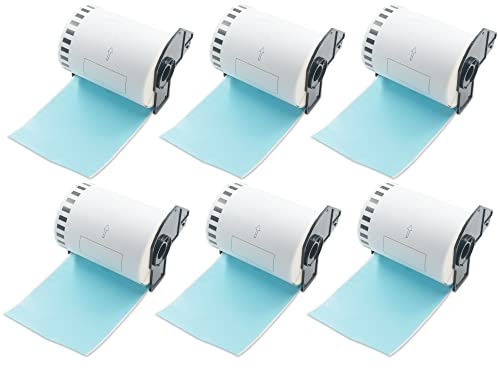 BETCKEY - 6 Rotoli DK-22243 Etichette per Spedizioni Compatibile con Brother, 102mm x 30.48m, 6 Etichette Colorate Blu per Stampanti di Etichette Brother QL