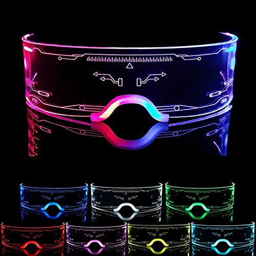NIWWIN LED enciende las gafas, gafas luminosas futuristas, gafas de alambre con 7 tipos de modos de iluminación de vidrios electrónicos de neón, suministros de fiesta (Symbol)