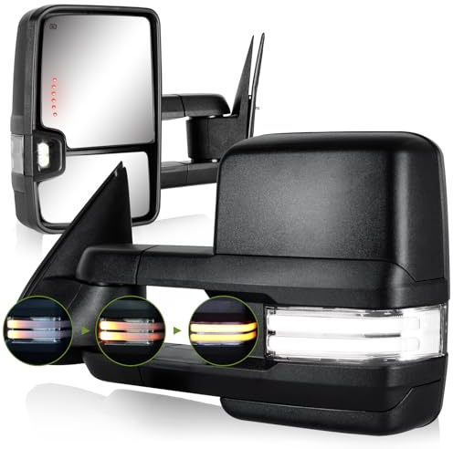 SIZIOM Switchback Towing Mirrors for 2003-2007 Chevy Silverado GMC Sierra with Dynamic Turn Signal Running Light Backup Lamp Power Heated Extendable Pair Set
