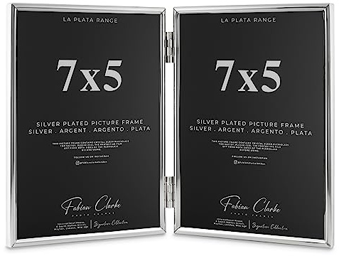 Silver Plated Photo Frame Double Book Style Picture Frame Plain Satin Finish and Tarnish Protected for Wedding Picture or Family Photo (7x5)