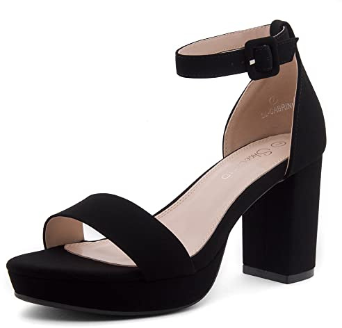 Shoe Land Women's SL-Cabrini Platform Heels Sandal, 3.75in Platform-0623BlackNubuck, Size 10 for Wedding Guests