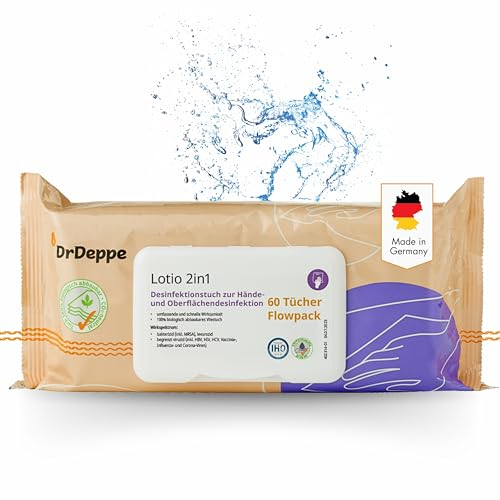 Dr Deppe Lotio 2in1 - Desinfektionstücher für Hände & Flächen mit Aloe Vera 100% biologisch abbaubar, aus nachwachsenden Rohstoffen für die einfache und schnelle Beseitigung von Bakterien und Viren