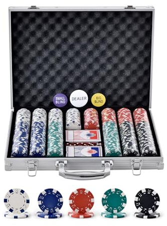 VEVOR Pokerchip-Set, 500-teiliges Pokerset Ungekennzeichnet, Pokerspielset mit Alu-Pokerkoffer, Karten, Knöpfe und Würfel, Komplett Set 9-10 Spieler für Texas Hold'em, Blackjack, Glücksspiel usw.