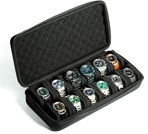 AUKURA 12 slots Watch Case, hard watch travel case, storage box, padded case for watch display and organization