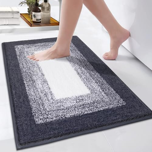Enyhom Badteppich Badematte rutschfeste 45 x 65 cm, Weiche Waschbar Badezimmerteppich Extra Flauschig Badvorleger Wasserabsorbierend Duschmatten für Dusche Badewanne Toilette，Dunkelgrau
