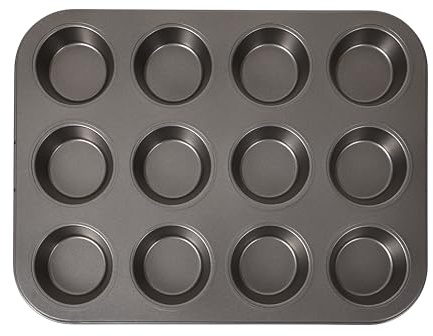 KAMBERG - Moule à Muffins 12 places, Moule à Gâteau, en Acier Carbone Antidhésif sans PFAS, Gris